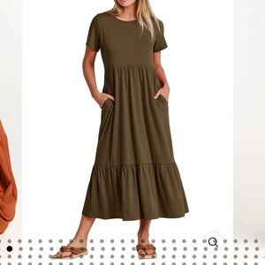 Anrabess crew neck flowy tiered maxi beach dress coffee brown large jersey knit